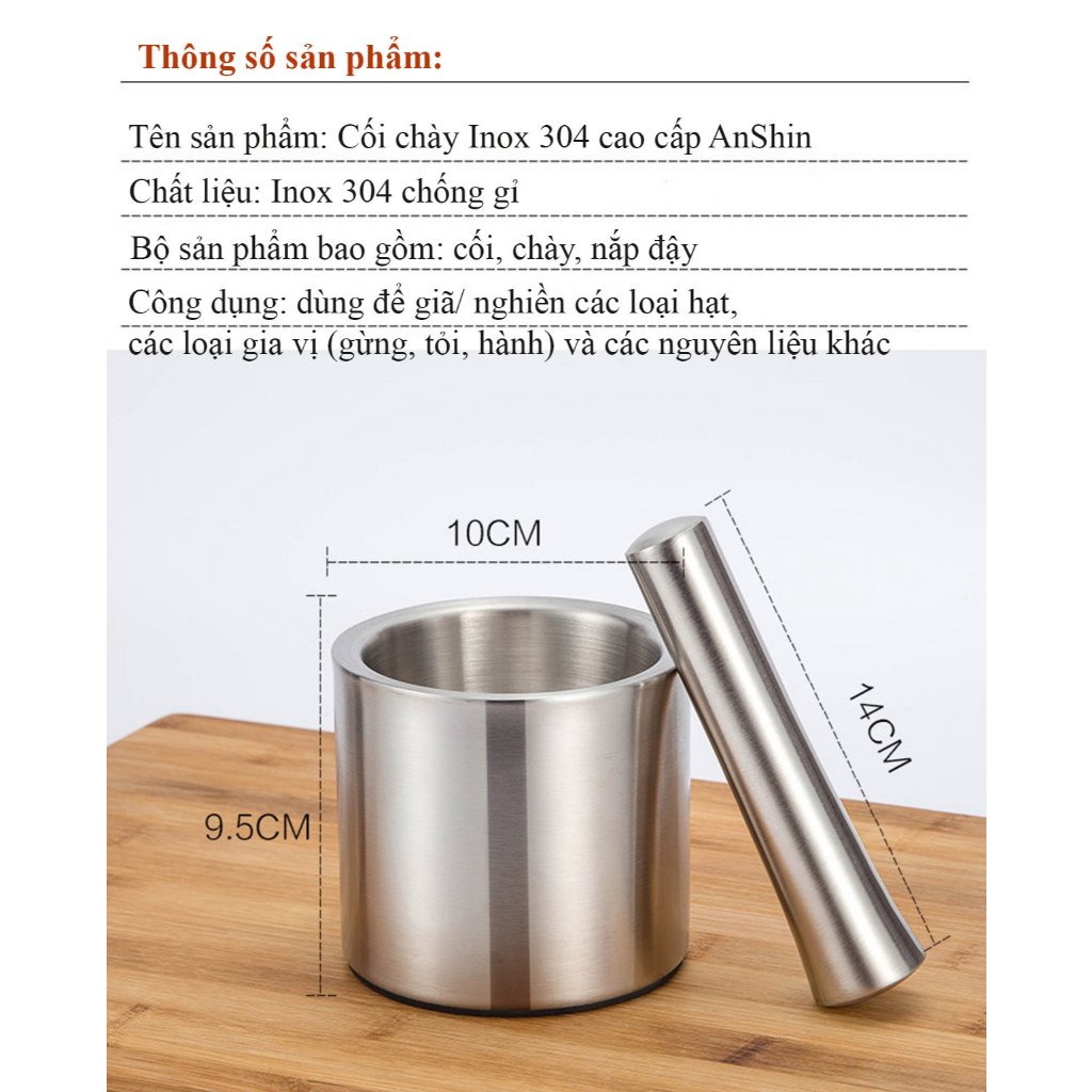 SET CỐI CHÀY BẰNG INOX - Bộ Cối Chày, Chày Cối Bằng Inox Cầm Tay Siêu Tiện Lợi - MÃ: CHAYCOI297