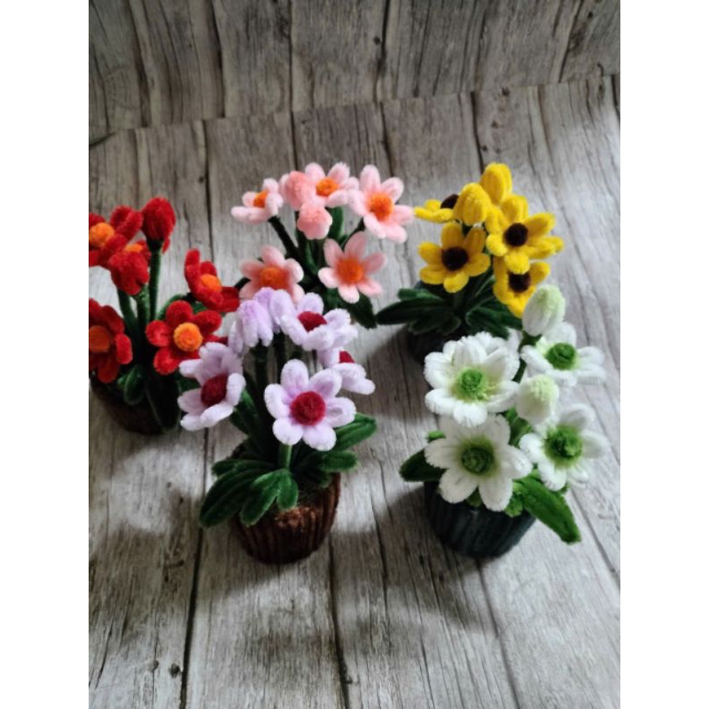 Chậu Hoa Cúc Kẽm Nhung , Giỏ Hoa Cúc Handmade Decor Bàn Học, Quà Tặng Siêu Xinh
