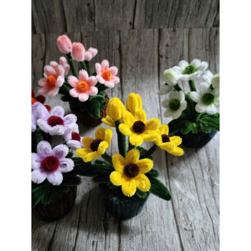 Chậu Hoa Cúc Kẽm Nhung , Giỏ Hoa Cúc Handmade Decor Bàn Học, Quà Tặng Siêu Xinh