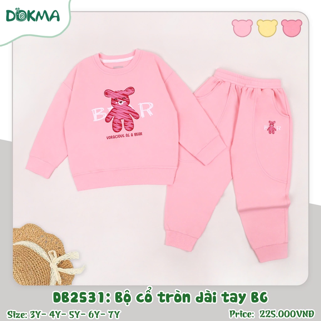 (13-25kg, 3-7Y) Bộ Dài Tay Cổ Tròn Chất Nỉ, Da Cá Dokma DB2531 DB2363 DB3335 DB3324 DB3841 DB3332
