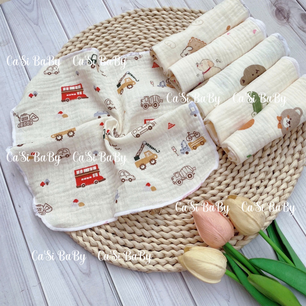 Set 10 khăn sữa cho bé 2lớp siêu thấm hút, mềm mại dành cho sơ sinh (size 27x27cm) CaSi BaBy