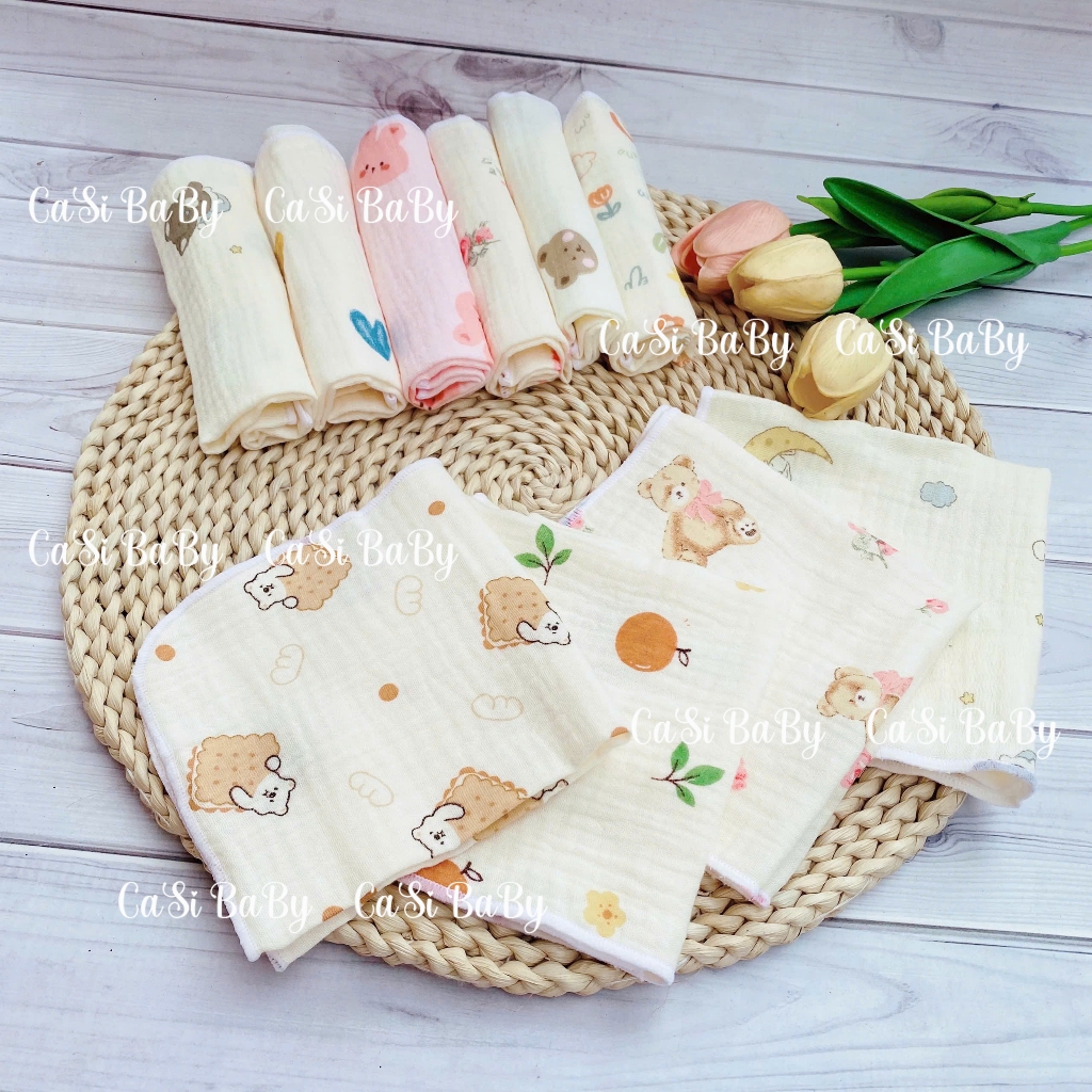 Set 10 khăn sữa cho bé 2lớp siêu thấm hút, mềm mại dành cho sơ sinh (size 27x27cm) CaSi BaBy