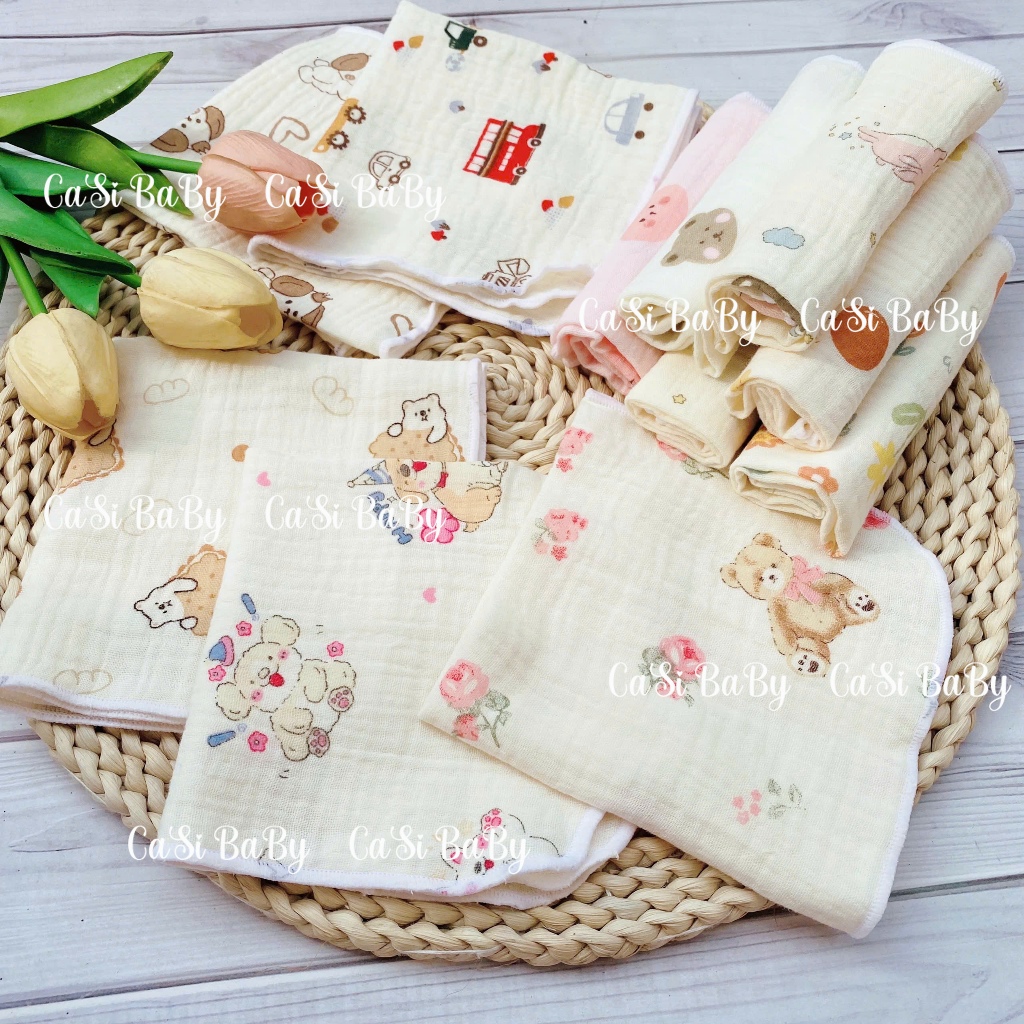 Set 10 khăn sữa cho bé 2lớp siêu thấm hút, mềm mại dành cho sơ sinh (size 27x27cm) CaSi BaBy