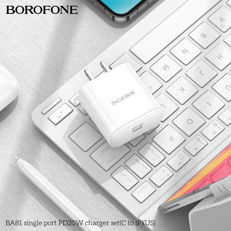Ảnh Bộ sạc nhanh Borofone GBA81 PD 20W kèm cáp Type-C dùng cho 8/X/11/12/13/14  sạc nhanh 3A, dây dài 1m, chân dẹt 2