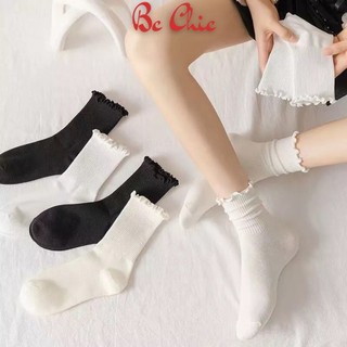Tất Vớ VECYLA Cotton Cổ Cao Thoáng Khí T 802, Màu Trơn Đơn Giản Dễ Thương Cổ Bèo Cho Nữ
