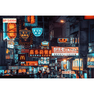 Tranh lụa 3d Hồng Kông Đường Phố HÀN QUỐC, NHẬT BẢN trang trí quán lẩu, nướng tặng keo dụng cụ dán