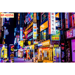 Tranh lụa 3d Hồng Kông Đường Phố HÀN QUỐC, NHẬT BẢN trang trí quán lẩu, nướng tặng keo dụng cụ dán