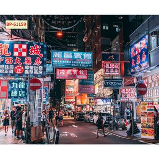 Tranh lụa 3d Hồng Kông Đường Phố HÀN QUỐC, NHẬT BẢN trang trí quán lẩu, nướng tặng keo dụng cụ dán