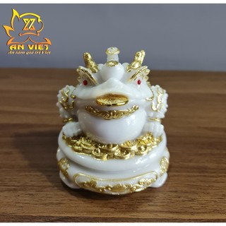 Cóc Ngậm Tiền Thiềm Thừ - Tỳ Hưu Phong Thủy Đá - Cao 12cm - Màu Trắng - CTH2409