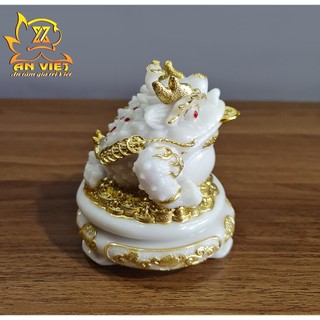 Cóc Ngậm Tiền Thiềm Thừ - Tỳ Hưu Phong Thủy Đá - Cao 12cm - Màu Trắng - CTH2409