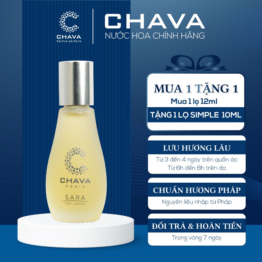 Nước Hoa Nữ CHAVA SIMPLE SARA  Tiêu Chuẩn Pháp, Hương Thơm Ngọt Ngào Thanh Mát, Phong Cách Hiện Đại 12ML