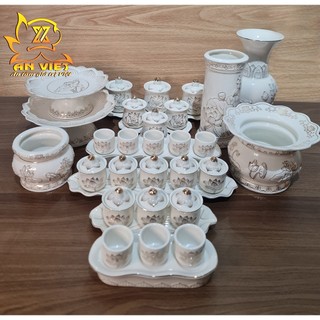 Bộ Thờ Cúng Gốm Sứ Bạch Ngọc Sen Trắng DTC2404 - Hoa Sen