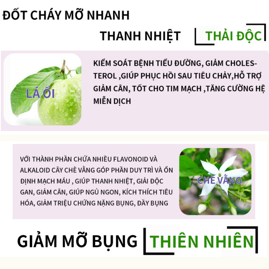 Trà búp ổi Bội lan đường giúp giảm cân, tiêu mỡ nhanh, hỗ trợ dạ dày, đại tràng - bịch 50 lọc
