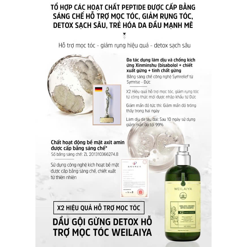 Bộ dầu gội gừng Weilaiya Luxury detox hỗ trợ mọc tóc và chống lão hóa da đầu 420ml x 200ml