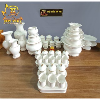 Bộ thờ cúng chất liệu gốm sứ cao cấp màu trắng viền vàng nhũ - DTC2302