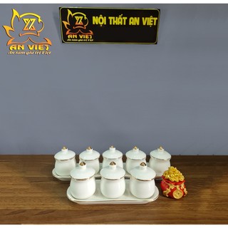 Bộ thờ cúng chất liệu gốm sứ cao cấp màu trắng viền vàng nhũ - DTC2302