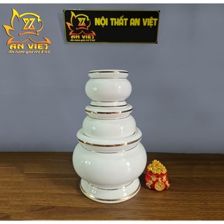 Bộ thờ cúng chất liệu gốm sứ cao cấp màu trắng viền vàng nhũ - DTC2302