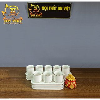 Bộ thờ cúng chất liệu gốm sứ cao cấp màu trắng viền vàng nhũ - DTC2302