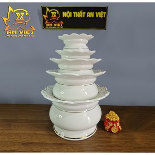 Bộ thờ cúng chất liệu gốm sứ cao cấp màu trắng viền vàng nhũ - DTC2302