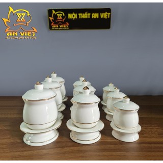 Bộ thờ cúng chất liệu gốm sứ cao cấp màu trắng viền vàng nhũ - DTC2302