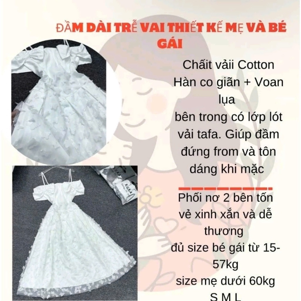 SALE SALE Đầm trễ vai nơ họa tiết đính bướm cho mẹ và bé , đầm 2 dây điệu đà , sành điệu cho mẹ và bé , đồ cặp mẹ và bé