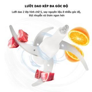 Máy xay thịt Bear QSJ-C04Q1 công suất 400W mạnh mẽ, 2 cối INOX riêng biệt, 2 bộ dao, xay rau củ quả, xay thịt cá