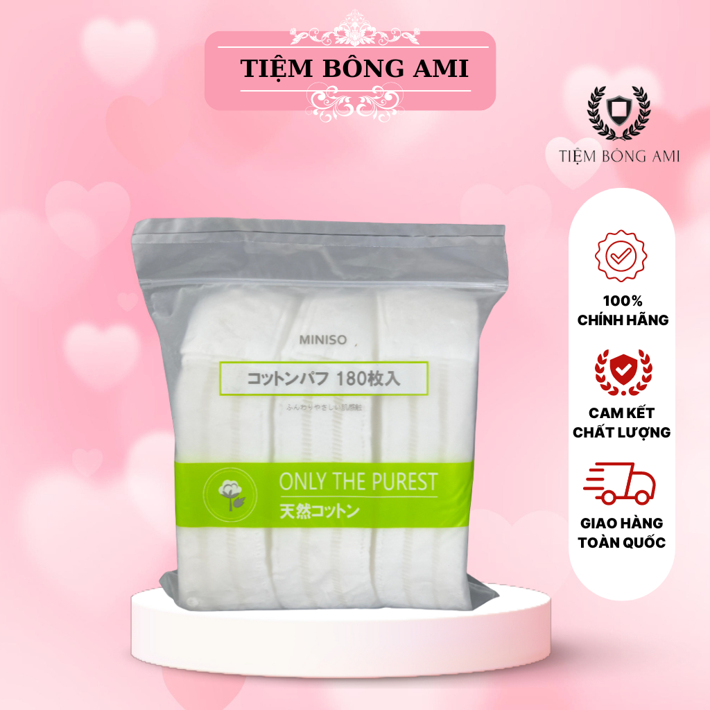 Bông Tẩy Trang Miniso 180 Miếng Siêu Mềm giúp buộc miệng túi chống bụi