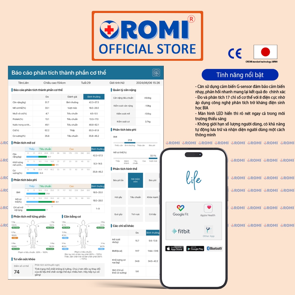 Cân sức khỏe điện tử thông minh OROMI iF2801A - Có chỉ số Inbody kết nối qua app (tặng kèm pin)