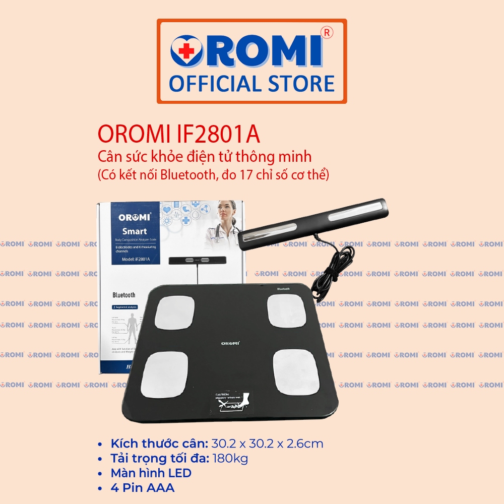 Cân sức khỏe điện tử thông minh OROMI iF2801A - Có chỉ số Inbody kết nối qua app (tặng kèm pin)
