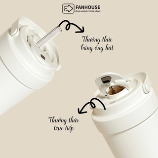 Ly giữ nhiệt Lily inox 316 lõi phủ Sứ cao cấp, cốc giữ nhiệt 500ml Fan House có ống hút thủy tinh