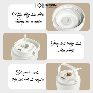 Ly giữ nhiệt Lily inox 316 lõi phủ Sứ cao cấp, cốc giữ nhiệt 500ml Fan House có ống hút thủy tinh