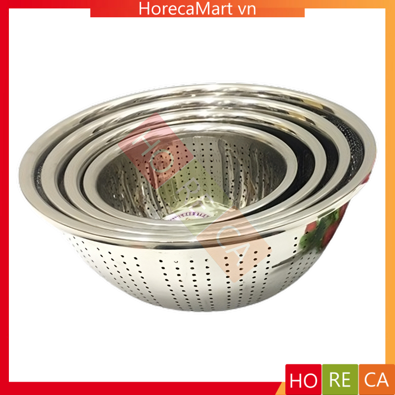 Thau inox có lỗ dày 1.1mm (Φ20,24,28,32cm) cao cấp không gỉ, dùng đựng ...