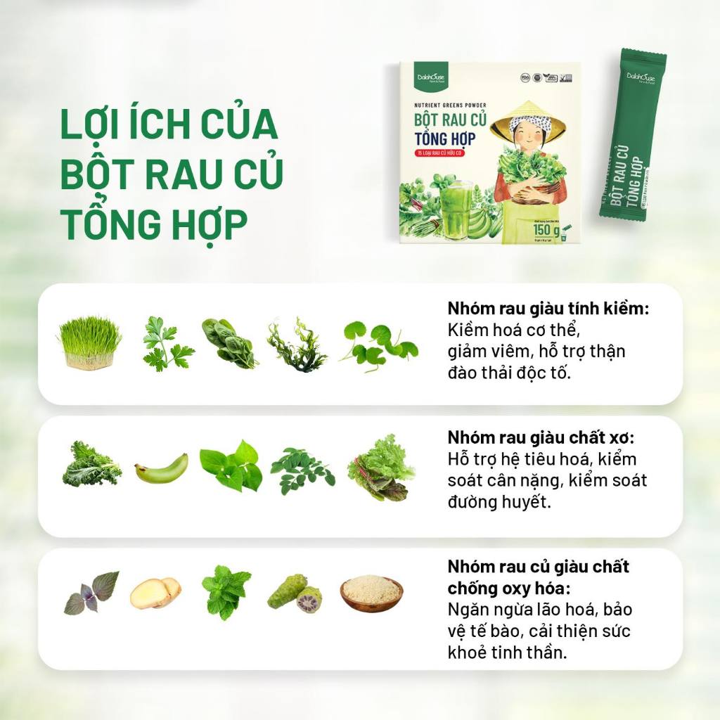 Ảnh Bột rau củ tổng hợp 15 loại rau hữu cơ Dalahouse 150gr công nghệ sấy lạnh đạt chuẩn châu âu 3