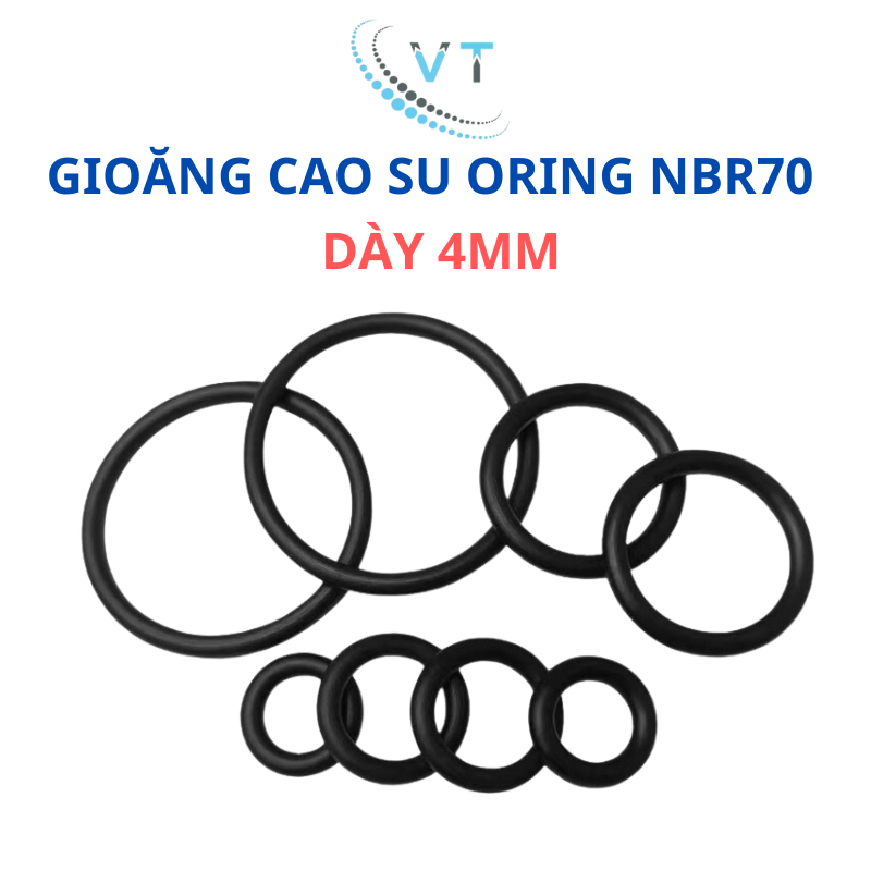 Gioăng cao su NBR70 dày 4mm, đường kính ngoài 12mm - 30mm. Oring NBR