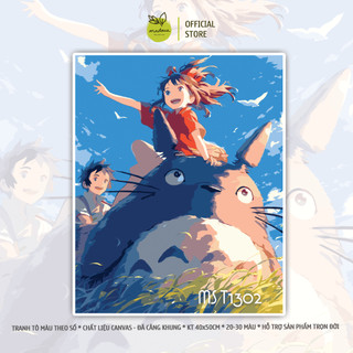 Tranh tô màu theo số, tranh số hóa Hàng xóm của tôi là Totoro, đã căng khung 40x50cm - T1302