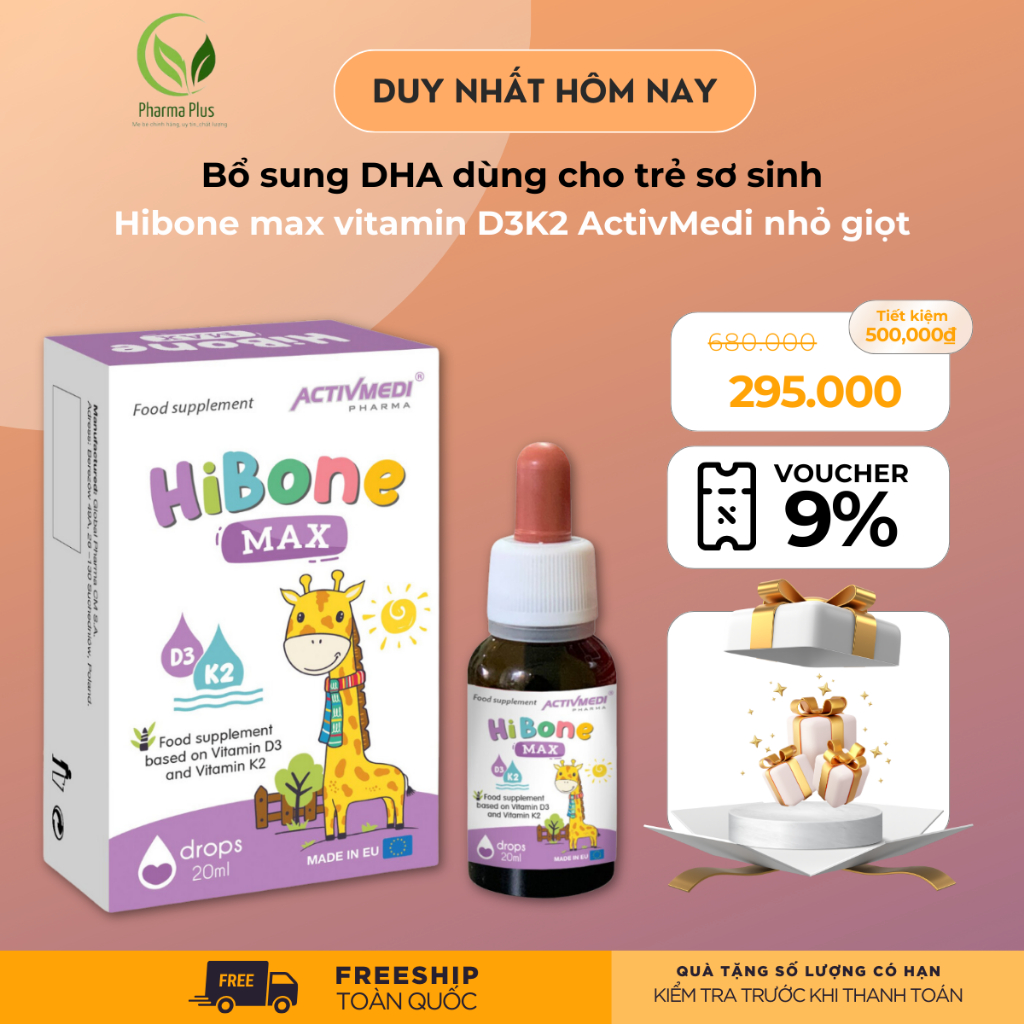 Vitamin tăng hấp thụ Canxi cho trẻ HiBone Max bổ sung Omega 3, D3, K2 ...