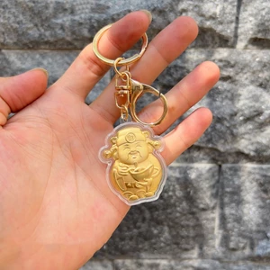 Móc Khóa Thần Tài Mạ Vàng 24k Phong Thủy Chiêu Hút Tài Lộc treo khóa xe, balo, túi xách, làm quà...