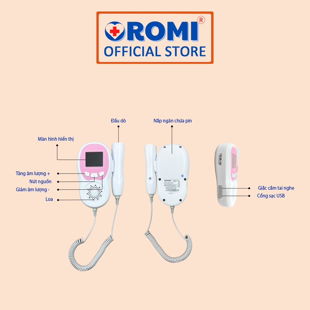 Máy đo tim thai tại nhà cao cấp Oromi CONTEC10CL - Máy nghe tim thai bỏ túi pin sạc
