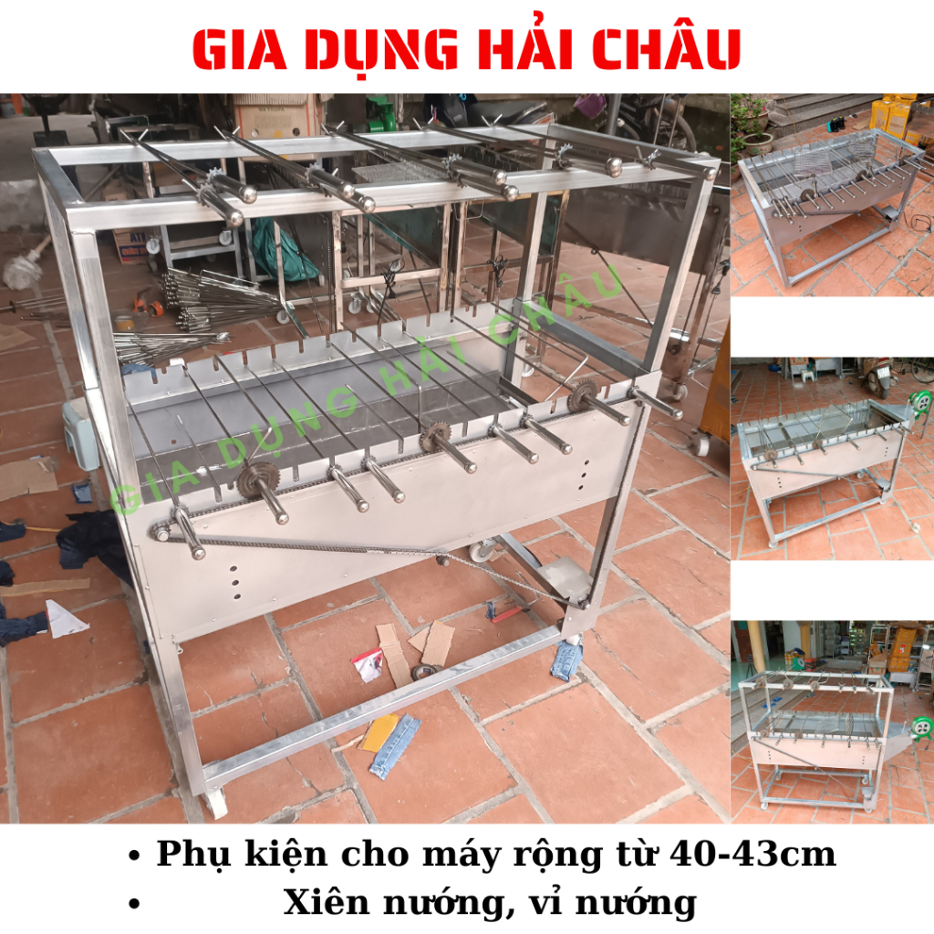 Máy nướng thịt chả bếp nướng than hoa lò quay gà vịt mô tơ tự động 15 xiên tặng kèm bộ 15 xiên đơn 3 xiên 3 inox
