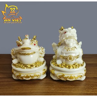 Cóc Ngậm Tiền Thiềm Thừ - Tỳ Hưu Phong Thủy Đá - Cao 15cm - Màu Trắng - CTH2415