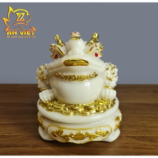 Cóc Ngậm Tiền Thiềm Thừ - Tỳ Hưu Phong Thủy Đá - Cao 15cm - Màu Trắng - CTH2415