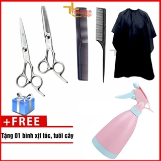Kéo cắt tóc và tỉa tóc tặng 2 cây lược, áo choàng cắt tóc và Bình tưới cây