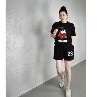 Set ( Áo Thun Đen + Quần Đùi ) Áo Phông Nữ Chepol Unisex form rộng, Cổ tròn, Tay ngắn, Chất Cotton Co Dãn 2 Chiều CPT507