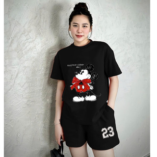 Set ( Áo Thun Đen + Quần Đùi ) Áo Phông Nữ Chepol Unisex form rộng, Cổ tròn, Tay ngắn, Chất Cotton Co Dãn 2 Chiều CPT507