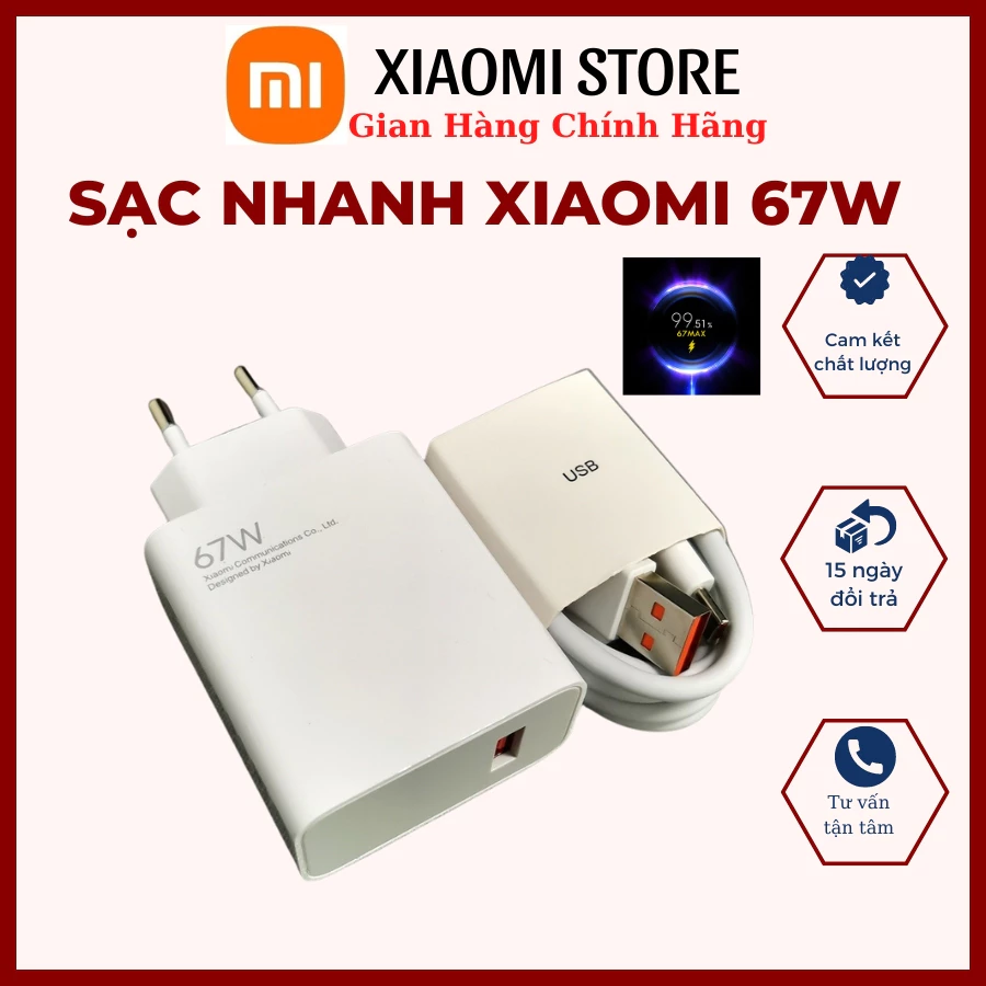 Sạc Xiaomi 67W, Sạc Nhanh Xiaomi 67W, Bộ Sạc Nhanh Xiaomi 67W ,Sạc Xiaomi 67W Bóc Máy, Bảo Hành 6T