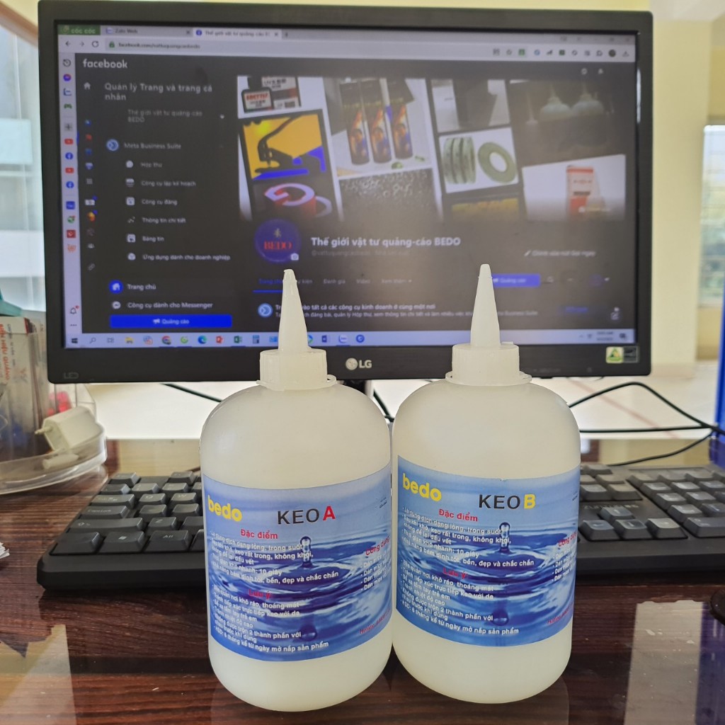 Keo AB Trong Suốt BEDO 2 Thành Phần 1000ml Dán Mica Kim Loại Gỗ Alu Khô Nhanh Không Vệt Khói