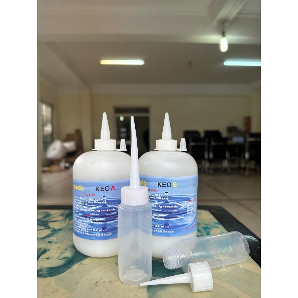 Keo AB Trong Suốt BEDO 2 Thành Phần 1000ml Dán Mica Kim Loại Gỗ Alu Khô Nhanh Không Vệt Khói