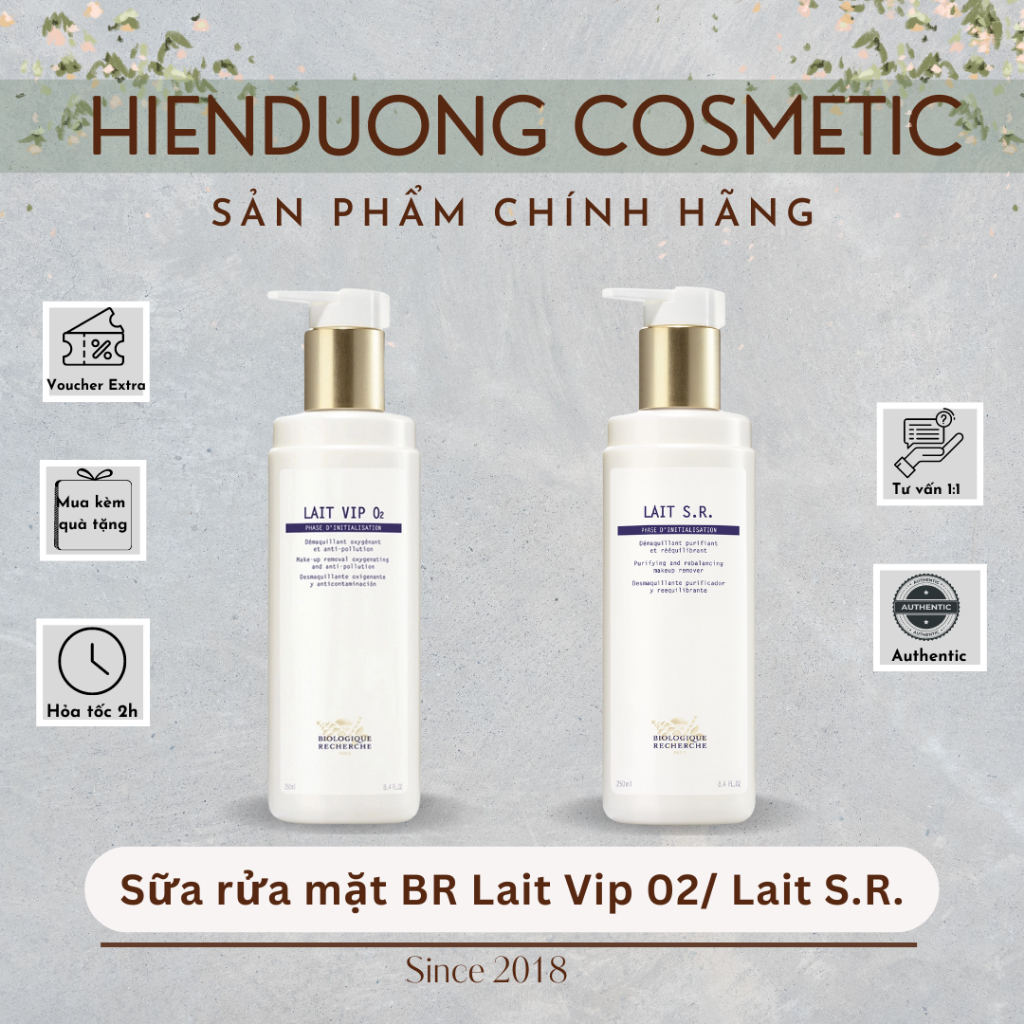 Sữa Rửa Mặt BR Lait Vip O2 mềm mịn, sáng da/ BR Lait S.R kiểm soát bã ...
