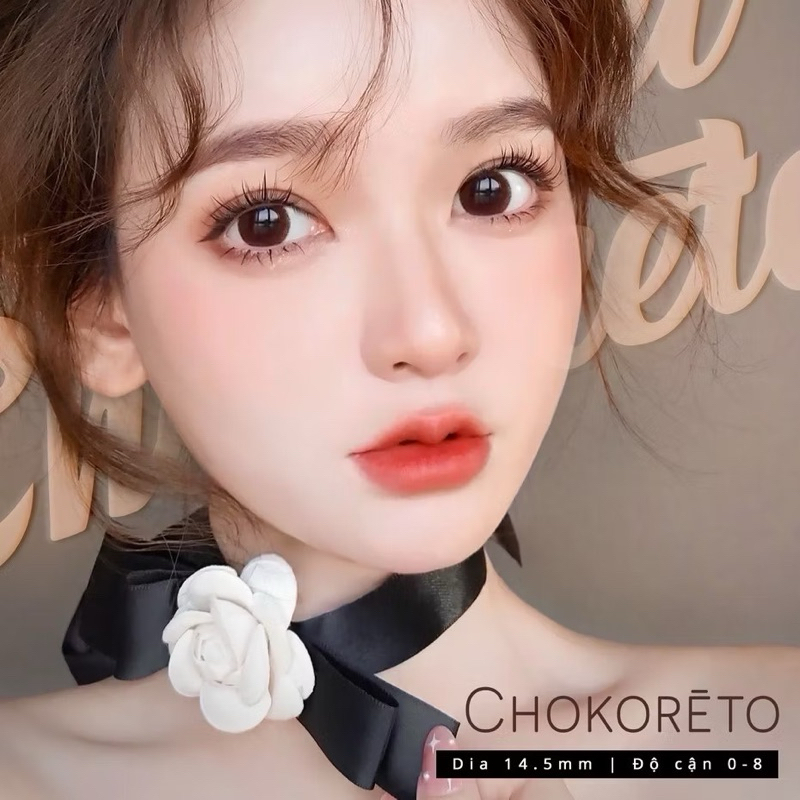 Lens màu nâu tự nhiên Chokoreto kính giãn tròng có độ 0-8, chống tia UV, độ giãn 14.5