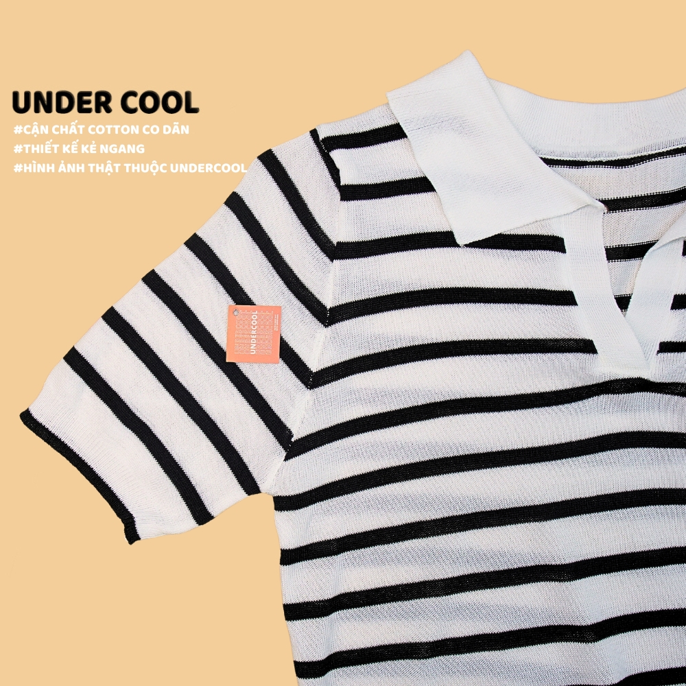 Áo thun Len Ngắn Tay Mongtoghi Kẻ Sọc Cổ Polo UNDERCOOL Chất len montoghi kẻ sọc ngang cổ sơ mi Hàn Quốc ACT03